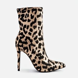 Shylan Leopard Print Stiletto Bootie Metallic Gold/ Black Size 11
